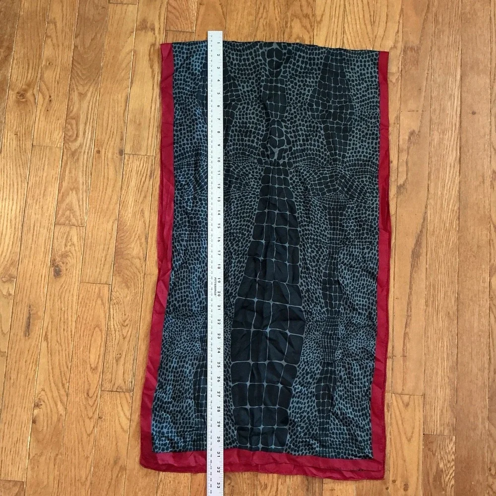 Large Perry Ellis Silk Scarf Wrap Black Red Bordered Career Business